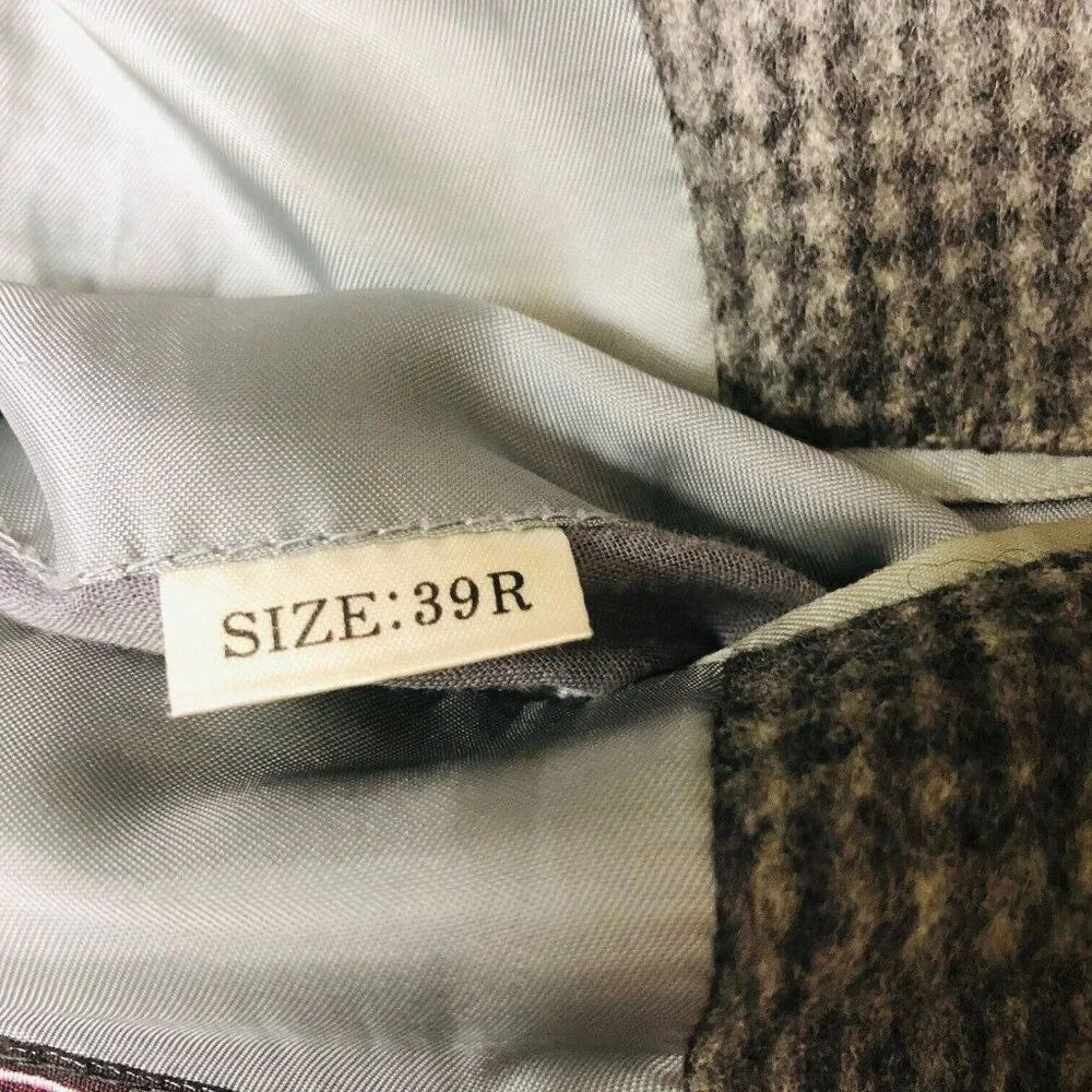 Macys Wool Camel Sport Coat Blazer Jacket Mens 39R Gray‎ Check Plaid Houndstooth